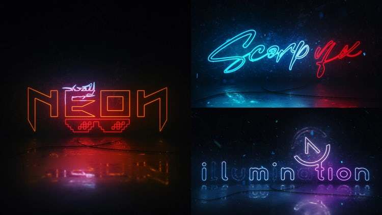 炫酷霓虹发光LOGO动画科技科幻赛博朋克片头展示 Neon Logo Reveal（1047）